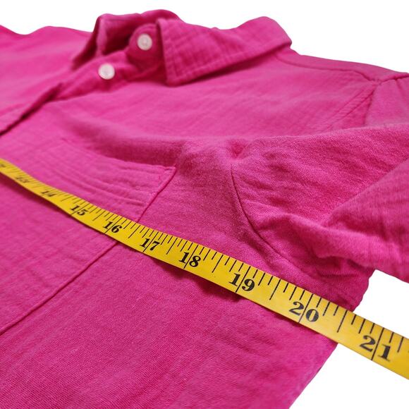 J Crew Factory Womens Double Gauze Button Up Shirt Size Med Fuchsia Pink Cotton - Picture 10 of 11